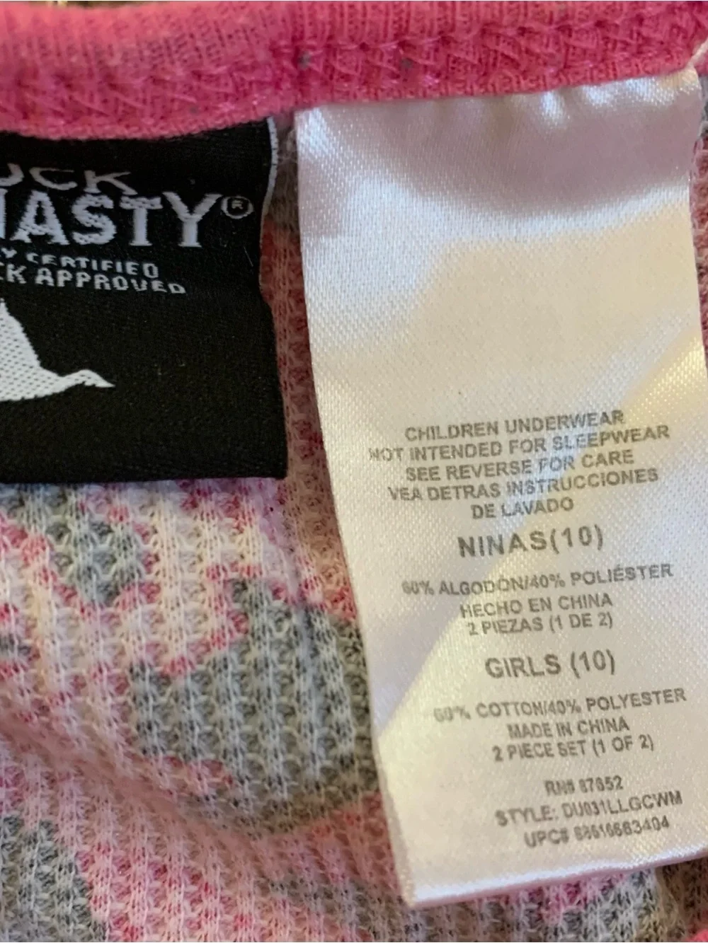 Duck Dynasty Y2K Camo Thermal Girls Size 10 Pajama Set. 3976N